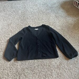 Madewell black knit slightly cropped puffy Bubble sleeve cardigan